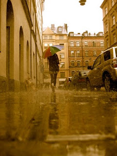 A rainy street in Stockholm.