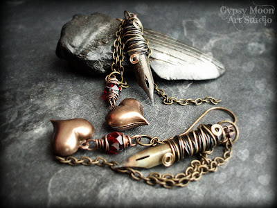 Love Letters. Antique fountain pen and copper heart earrings by Gypsy Moon Art Studio