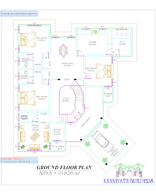 Kerala Home plan and elevation - 3604 Sq. Ft - Ground Floor