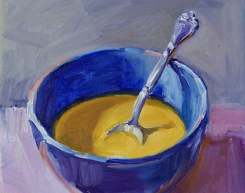 Bowl of Soup & Sterling Silver Spoon8 x 10 small oil painting, food