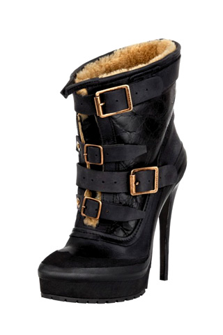 A/W leather and shearling buckled boot