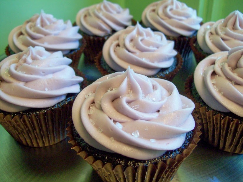 Lizzy's Petite Cupcakes Chocolate Cupcakes with Light Purple Frosting