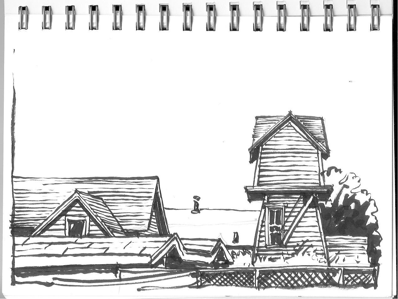 drawing (on) the world water tower structures in mendocino, california...