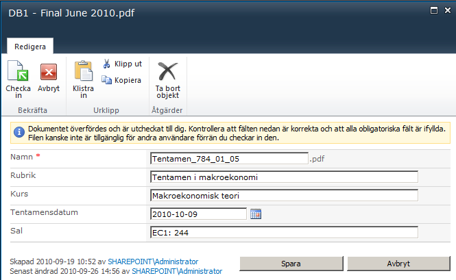 SharePoint på svenska: Listor och bibliotek: rubrik, namn, objekt, fil,  dokument och dokumentmallar