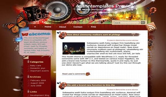 Free Wordpress Vector Music Web2.0 Theme Free Austin Music Vector Grunge Wordpress Theme