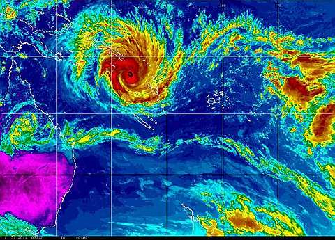 Satellite Image Cyclone Yasi. cyclone Yasi passing near