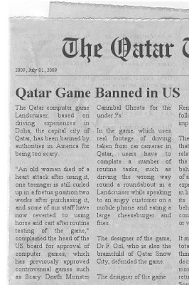 Qatar newspaper article on banned game.