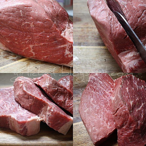 cutting rump roast into steaks