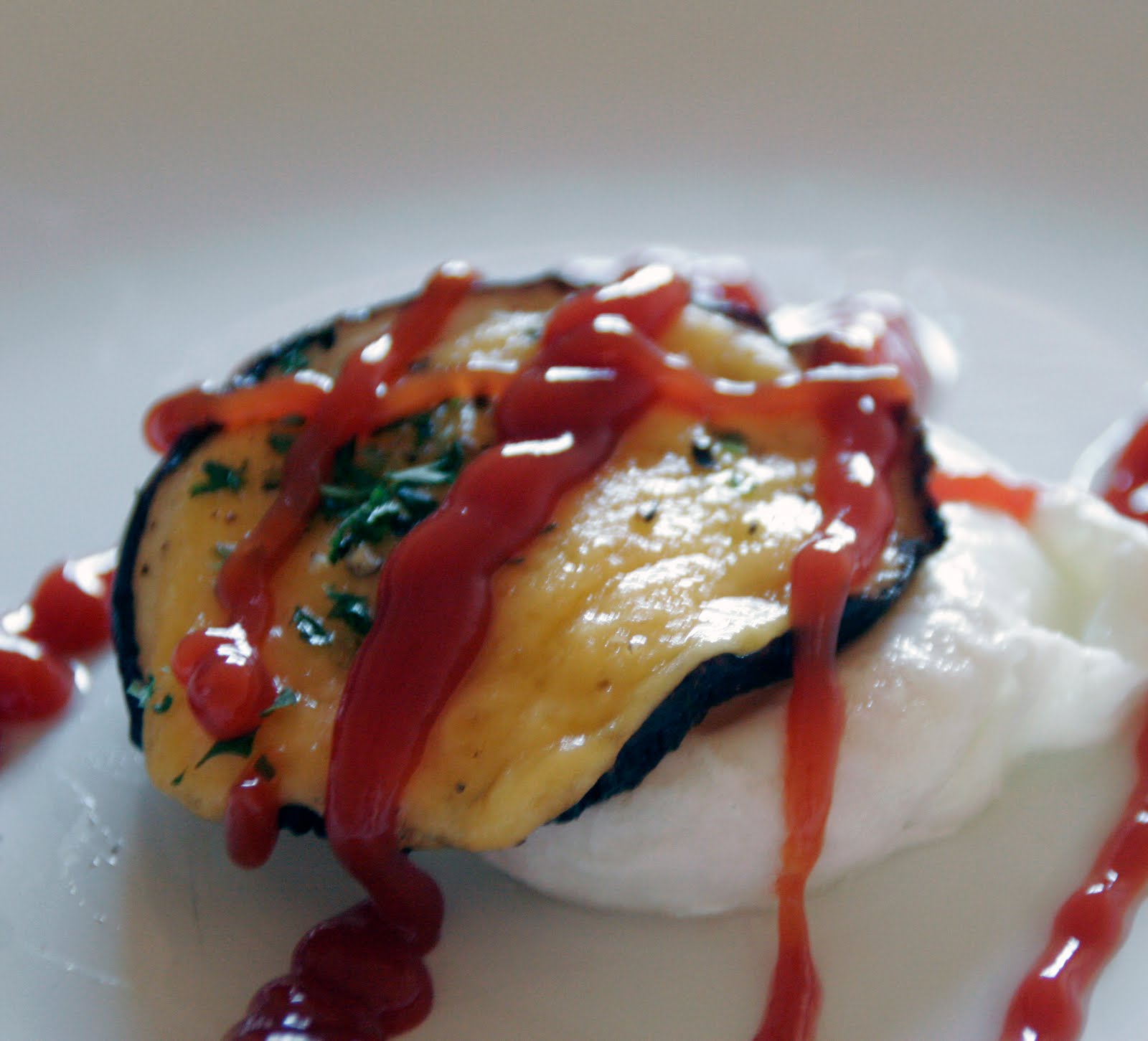 Dorky Cooking Cheesy Eggplant with Poached Egg