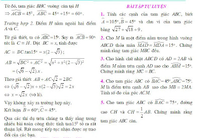 Vài ứng dụng của công thức tính tan15