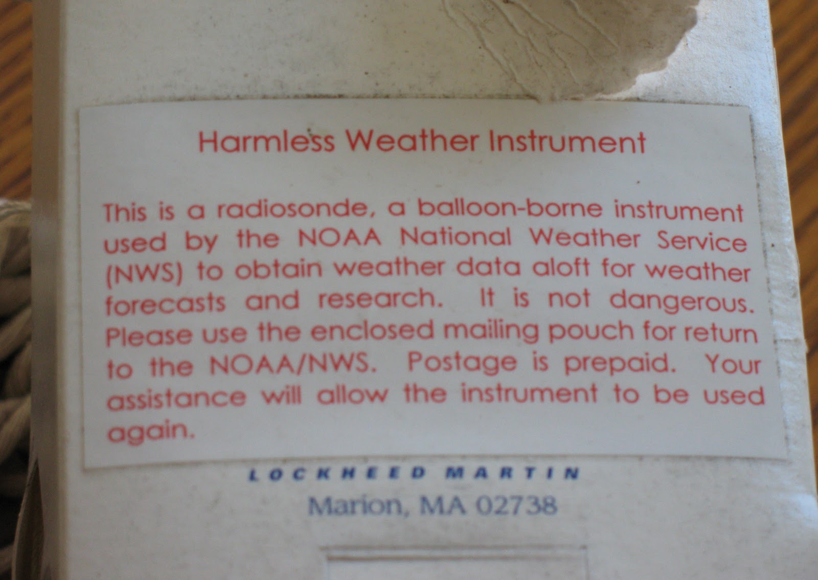 Razzberry Corner National Weather Service Radiosonde Found!