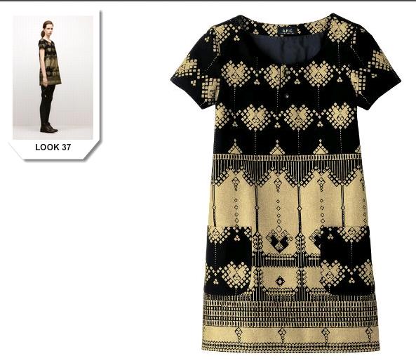 black and gold dress. a.p.c. graphic lack and gold