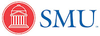 Red SMU logo and blue SMU letters.