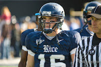 Rice football player in blue uniform.