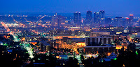 Night time aerial view of the city lights of Birmingham, Alabama.