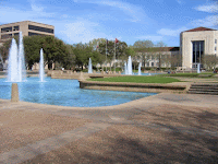 Water fountains on University of Houston campus.