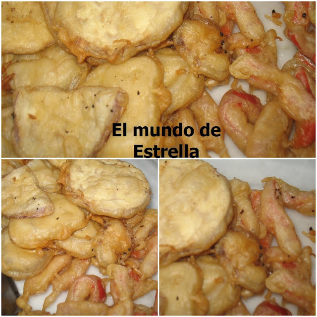 Berenjenas y pimientos rojos en tempura Berenjenas y pimientos rojos en tempura