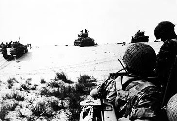 Israeli tanks approach the top of a sandy ridge in the Sinai on June 7, 1967, during the Six-Day War. (AP Photo)