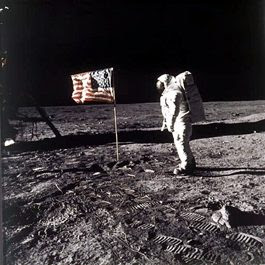 Astronaut Edwin E. 'Buzz' Aldrin poses beside the U.S. flag on the moon during the Apollo 11 mission on July 20, 1969. (AP Photo/NASA, Neil Armstrong)