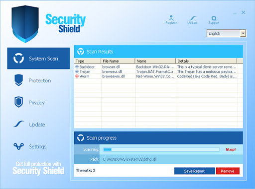 to remove Security Shield