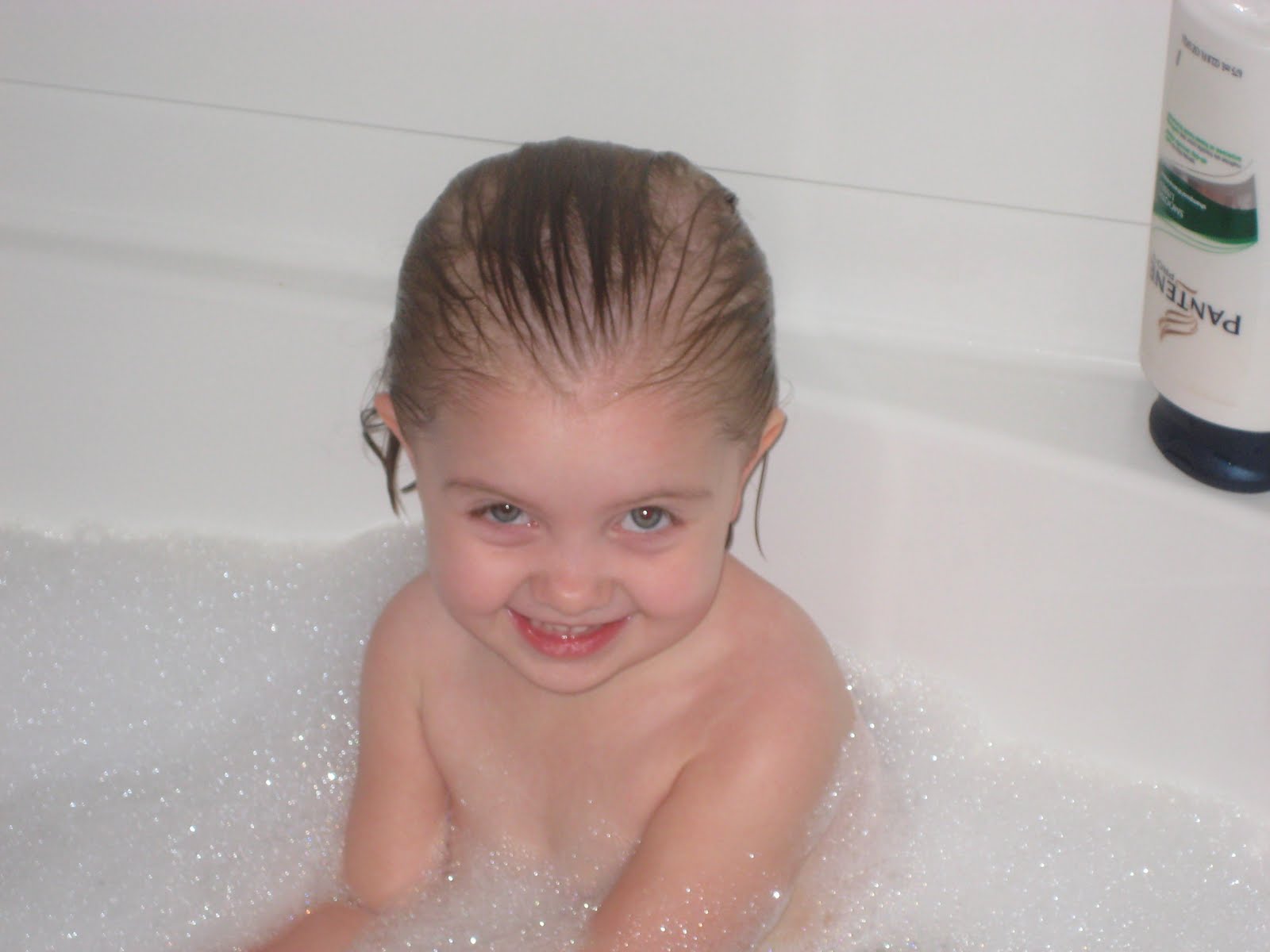 Caitlin's first bubble bath.