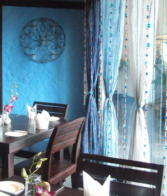 Blue beaded curtains