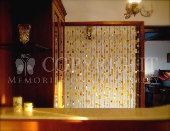 Honey colored beaded curtain