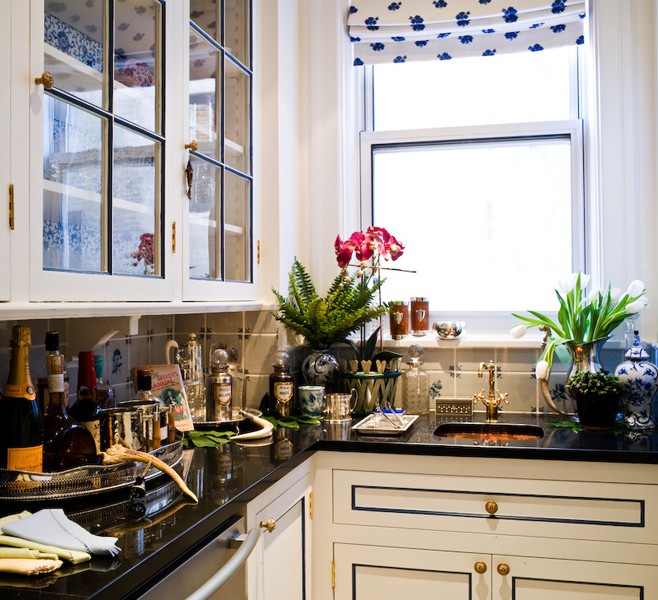 Wide shot of kitchen pantry wallpaper kitchen cabinets. Wide shot of kitchen pantry