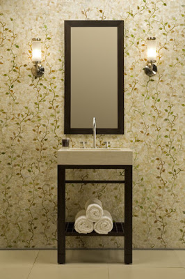 Bathroom Vanity Mirror on Green In Bath With Dark Wood Walnut Stained Vanity And Mirror   Above