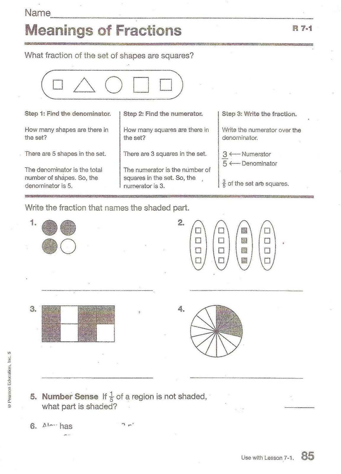Estimating fractions using benchmarks worksheet picture