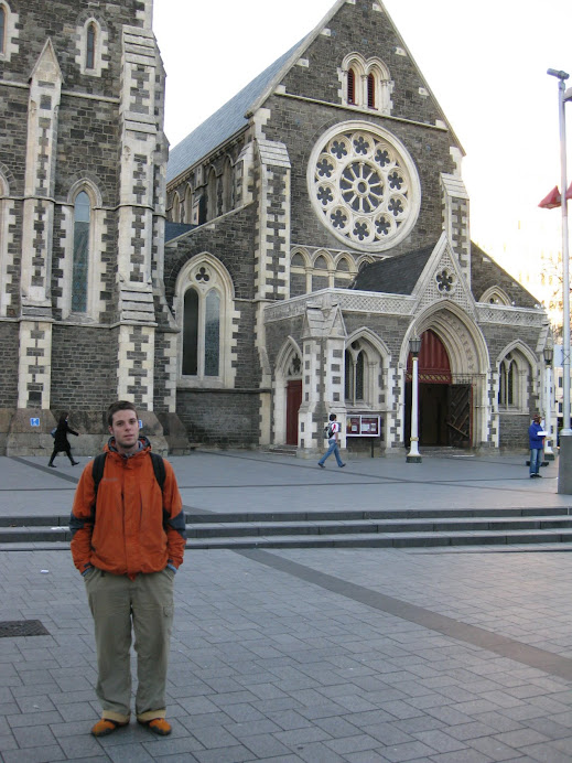 Devant la cathédrale de Christchurch