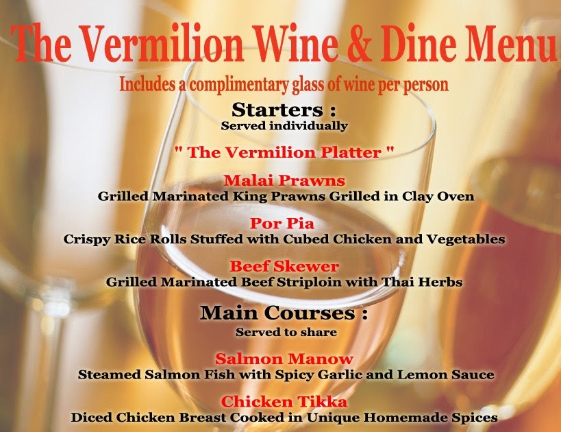 Vermilion & Cinnabar The Vermilion Wine & Dine Menu