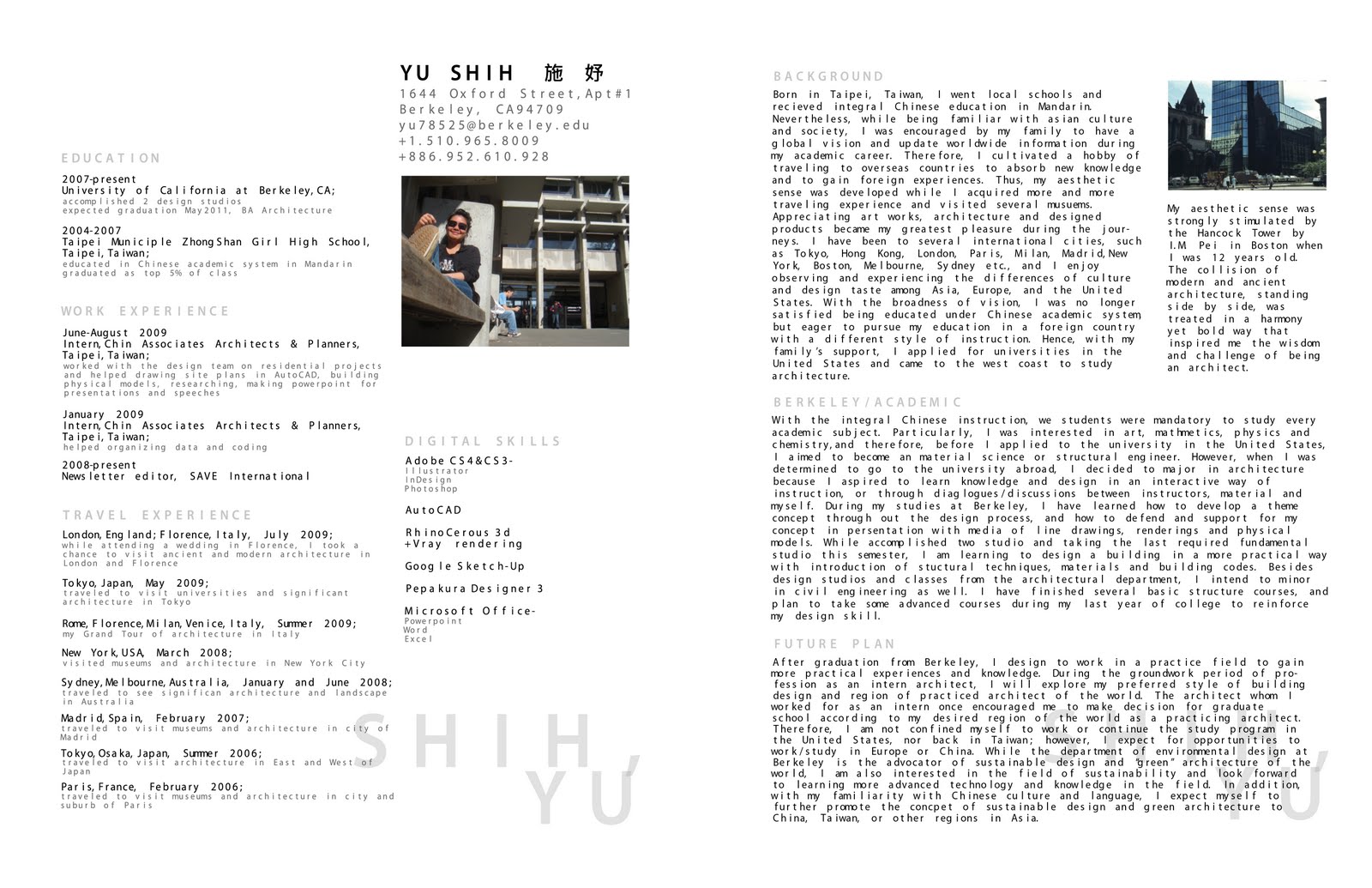 yu shih architectural portfolio cv resume