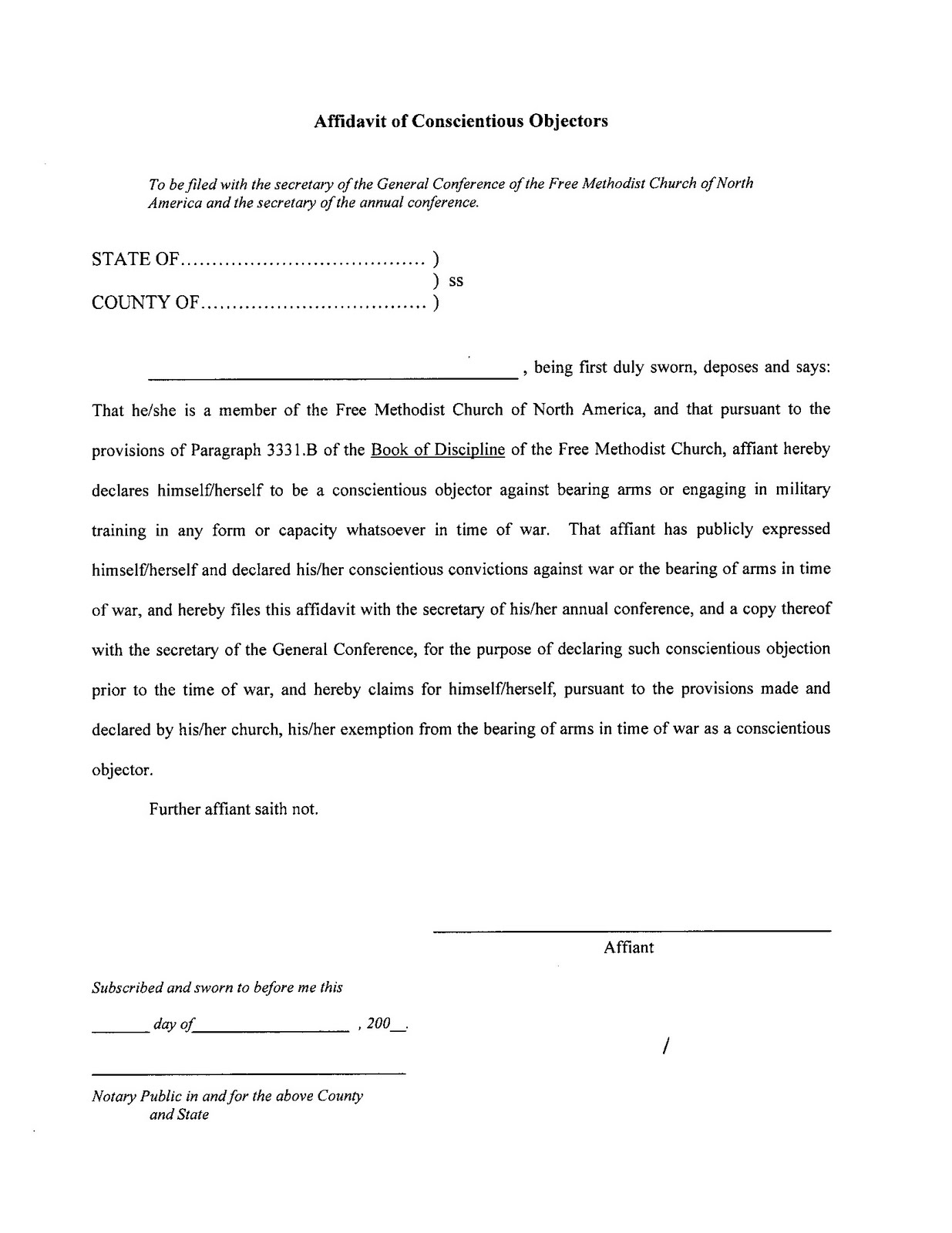 Affidavit of Conscience Objection