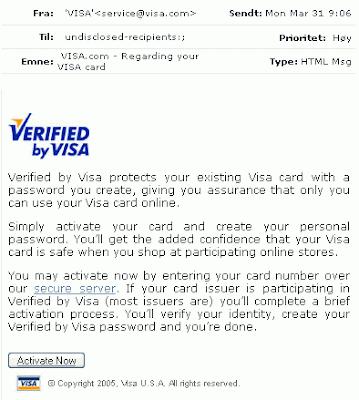 Falsk e-post ang. VISA