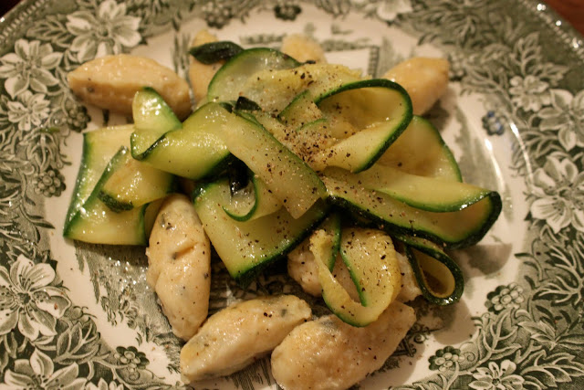 Ricotta gnocci with zucchini tagliatelli tossed in sage butter