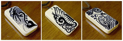 Ink Blot recycled domino illustrated pendants by GreenSpaceGoods