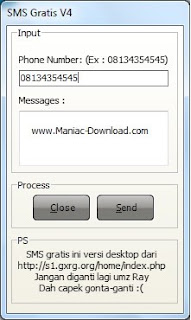 Sofware SMS Gratis Lewat Komputer ke HP SMS+v4