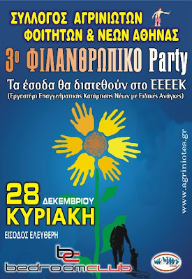 Κυριακή 28 Δεκεμβρίου: 3ο Φιλανθρωπικό πάρτυ στο Αγρίνιο!
