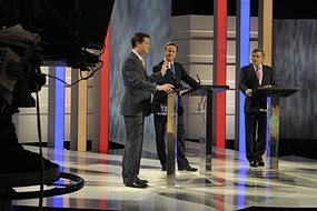 A picture of the recent leadership debate, accompanying a story about media moves in the Technical PR, Engineering PR, Industrial PR, Manufacturing PR and Electronics PR fields.