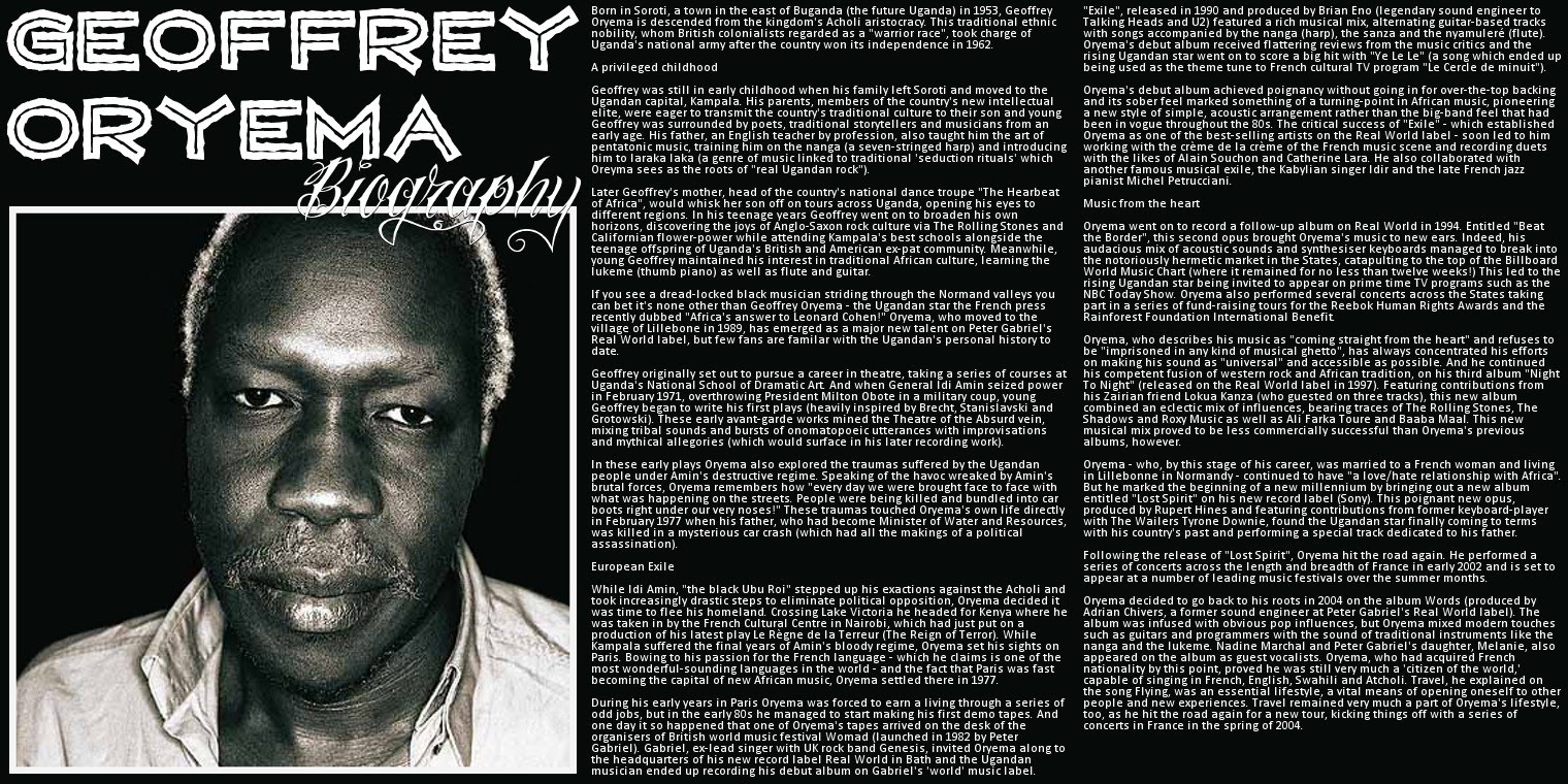 Geoffrey Oryema - Exile CD, Album at Discogs