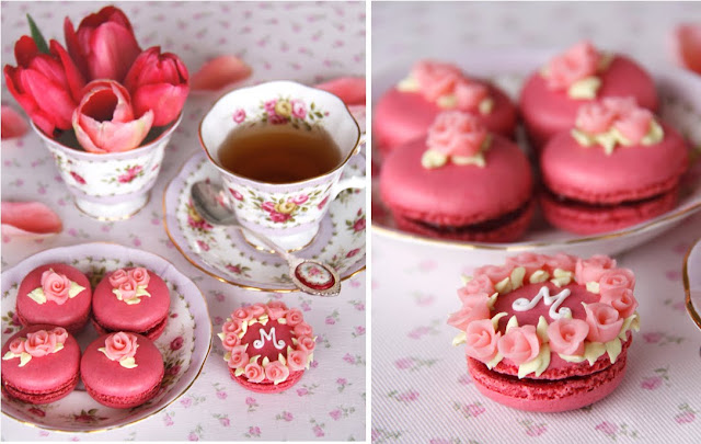 Decorated macarons Roses macarons