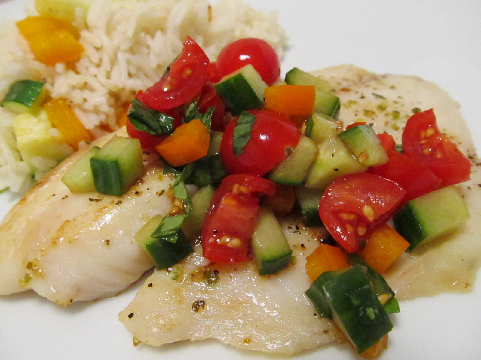 Jenn's Food Journey Pan Seared Fish with Tomato and Cucumber Salsa