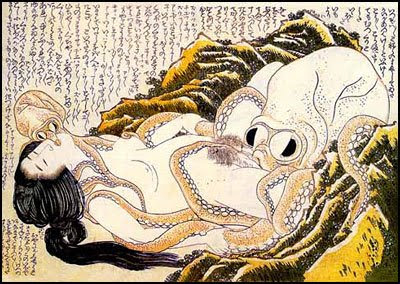 Katsushika Hokusai - O sonho da mulher do pescador ou Mergulhadora e polvos