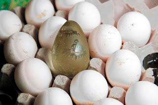engraved crystal egg, Nueva Frontera, Santa Barbara, Honduras