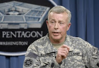 Army Gen. David McKiernan, commander of the International Security Assistance Force and U.S. Forces - Afghanistan, delivers an update briefing to the Pentagon press corps on Feb. 18, 2009. McKiernan said he welcomed President Obama's recent committment of additional troops to the Afghan conflict. These additional forces, he said, would enable him to extend a security presence into areas of the country previously receiving limited attention. DoD photo by R. D. Ward (Released)