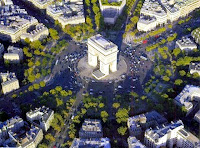 Foto aérea da Praça Charles de Gaulle com o Arco Do Triunfo ao centro.