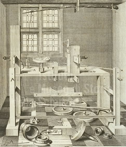 Johannes Hevelius, Foot-powered Lathe, from Selenographia, sive Lunae descriptio, 1647