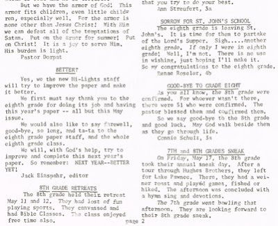 Page 2 (bottom half) of the May 1968 issue of Hi Lights, the student newspaper of St John Elementary School in Seward, Nebraska. The image was scanned from a paper copy belonging to Steve Sylwester.