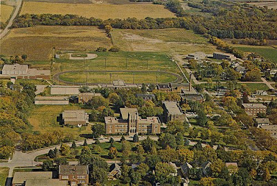 Aerial Photograph of the campus of Concordia Teachers College (now called Concordia University) in Seward, Nebraska. The image was scanned from an old postcard.